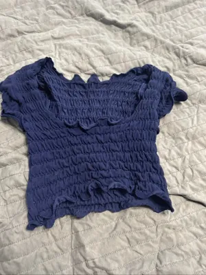 Anthropologie navy ruched crinkly top xs/xxs thumbnail 2