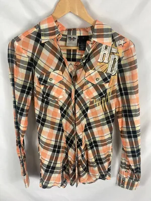 Harley Davidson Button Down Lightweight Plaid Shirt Size Small thumbnail 1