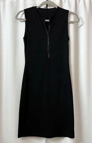 Solid Black Sleeveless Zip Up Mini Bodycon Dress Size M thumbnail 4
