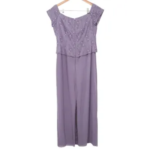 Cachet Dress Women's 10 Purple Beaded Lace Chiffon Maxi Gown Excellent thumbnail 3