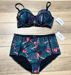 Swimsuits For All Tropical Palm Print High Waisted Bikini Size 1X thumbnail 1