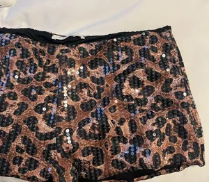 Leopard Print Sequin Shorts Brown Size M thumbnail 2