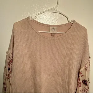 Knox Rose Womens Sz Medium Thermal Top Long Sleeve Light Pink Contrasting Floral thumbnail 4
