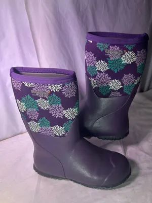 Bogs Purple Floral Waterproof Rain Boots with Teal Accents thumbnail 2