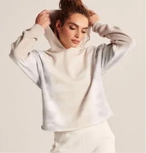 Abercrombie & Fitch Light Blue and Cream Tie-Dye Hoodie thumbnail 1