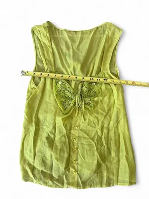 Y2K lime green top with butterfly sequin lace detail and button front thumbnail 3