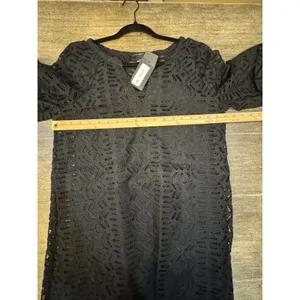 CLUB MONACO Dress Black V Neck Eyelet Balloon Sleeve Peasant Size Small‎ thumbnail 10
