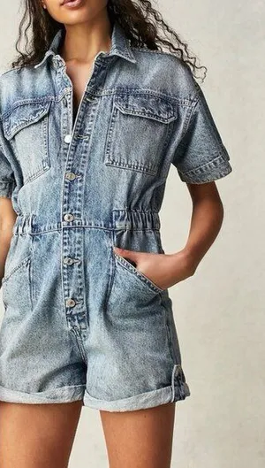 Free People Marci Shortalls Mid Wash Size S thumbnail 1