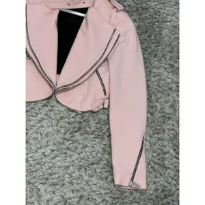 Zara Women’s Pink Cropped Moto Jacket Asymmetric Zip Biker Jacket Size XS thumbnail 4