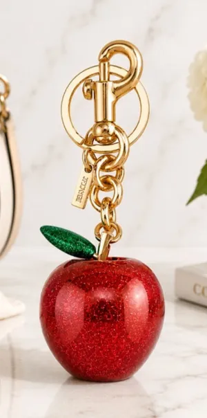 NEW Large Glitter Red Apple Keychain Bag Charm | Gold Hardware thumbnail 1