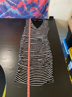 Sleeveless Black and White Striped V-Neck Maxi Dress thumbnail 4