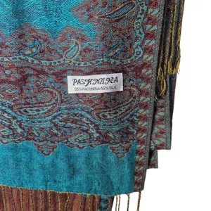 Pashmina Silk Blend Decorative Traditional Paisley Fringe Woven Reversible Scarf thumbnail 4