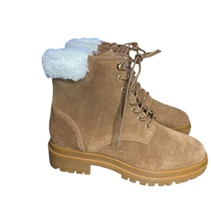 Lauren Ralph Lauren Carlee suede tan combat lace-up boots fauxshearling 8.5 New thumbnail 3