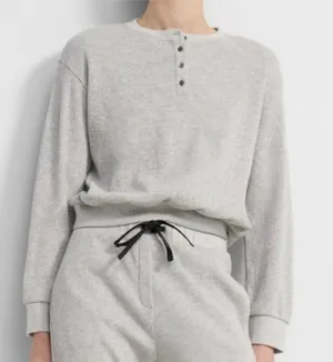 Theory Gray weekend waffle knit Henley lounge‎ long sleeve shirt Size Medium thumbnail 1