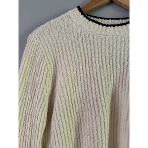 NWT Madewell Boucle Knit Crewneck Sweater Size Large Cream Navy Stripe thumbnail 6