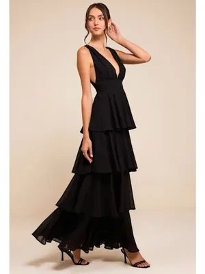 NWT Lulus Amazing Evening Black Tiered Maxi Dress - Size: Medium thumbnail 8
