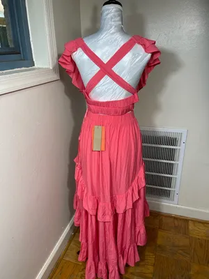 DO+BE “Let it Flow” Ruffle Maxi High Low Dress pink vacation holiday dress thumbnail 6