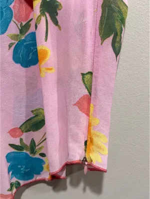 Pink Floral Sheer Viscose Tank Top Contrast Seams Size 34 XS thumbnail 4
