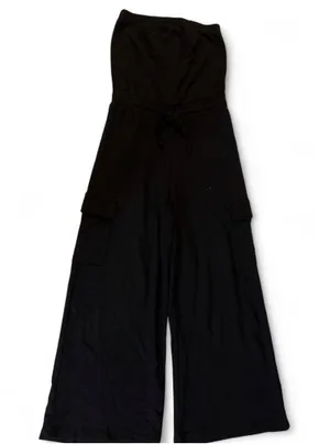 American Eagle Outfitters Black Strapless Wide-Leg Cargo Jumpsuit thumbnail 1
