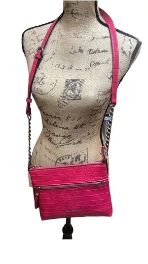Dana Buchman Raspberry Croc Embossed Crossbody Bag Faux Leather, NWT thumbnail 1