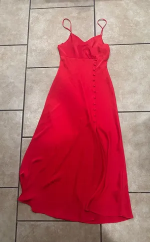 Zara Red Satin Side Slit Button Front Cocktail Dress thumbnail 1