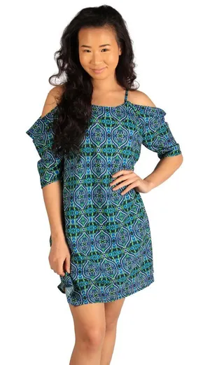 NWT Blissfully Brand Lipa Cold Shoulder Mini Dress Boho Resort‎ Summer Vacation thumbnail 1