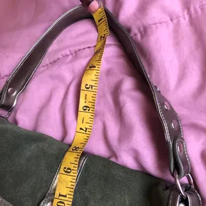 Y2K 2000s Green Suede Shoulder Baguette Hand Bag Purse Grunge Mcbling Silver Studs O-ring #Biker #Alt #Whimsygoth #Baddie #Trendy Measurement in pics thumbnail 7