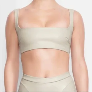 SKIMS Faux Leather Collection Size Small Neutral Beige Stone Top Bra thumbnail 2