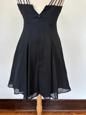 Jump Vintage 90s Goth Solid Black Strappy A-Line Mini Dress thumbnail 9