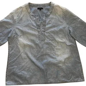 J.Crew Womens Light Blue Cotton Chambray Split‎ Neck 3/4 Sleeve Tunic Top Size L thumbnail 1