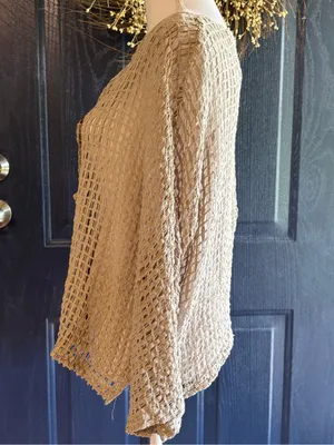 Keren Hart Beige Open Weave Crochet Cardigan L Boho Lagenlook Statement Buttons thumbnail 3