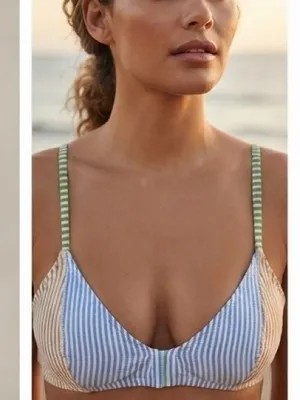 Aerie Colorblock Striped Scoop Bikini Swim Top Size Small Multicolor Textured thumbnail 5