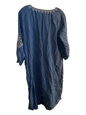 Soft Surroundings Embroidered Boho Midi Dress Gauze Coastal Linen Lagenlook Med thumbnail 9