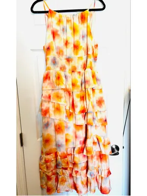 Anthropologie Midi Dress Orange Yellow Floral Tiered Ruffle thumbnail 5