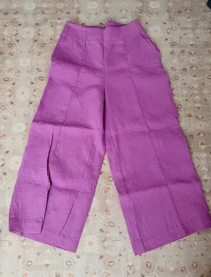 Maeve‎ Anthropologie Purple Textured Gauze Wide Leg Pants High Rise Side Zip 8 thumbnail 1