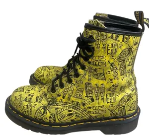 Dr Martens 1460 Yellow London Sketch Print Boots Made in England Womens 6 USA thumbnail 1