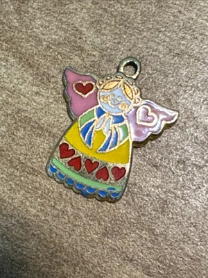 Vintage 1973 Enamel Angel Heart Charm Pendant thumbnail 5