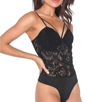 NWOT Missguided Harness Black Lace Cami Bodysuit. Size 2 thumbnail 1
