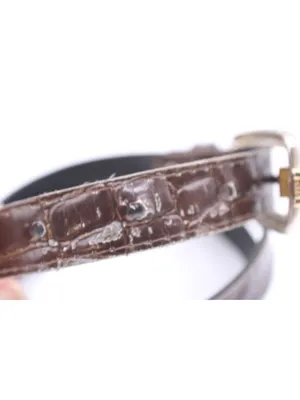 Brown Croc Embossed Vegan Leather Belt -18 Western Y2K Retro Silver Gold Buckle thumbnail 5
