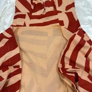 Mon Renn Surreal Midi Dress Tropico Print Red Medium Drop Waist Vacation Resort thumbnail 12