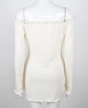𝅺WHITE long sleeve off shoulder casual dress thumbnail 4