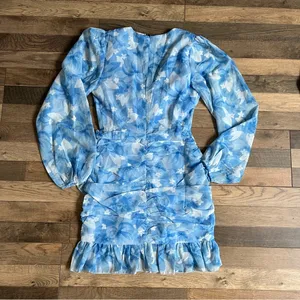 Showpo blue white ruched print mini dress 2 thumbnail 3