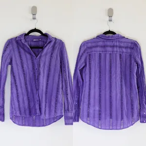 Spartina 449 Periwinkle Purple Eyelet Lace Button Up Collared Shirt Size S thumbnail 2