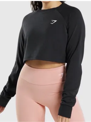 Gymshark Black Cropped Long-Sleeve Workout Top thumbnail 1
