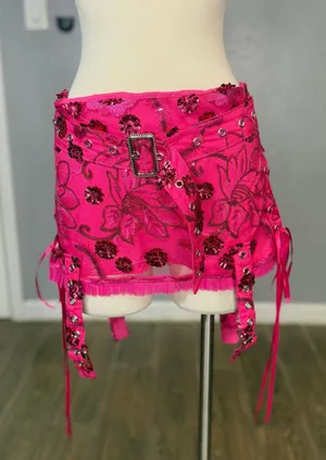 Dolls Kill CLub EXX Fire Alchemy Mini Skirt, Pink, XXL thumbnail 1