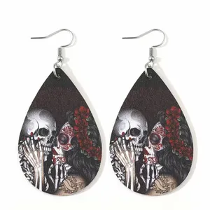 Gorgeous Kiss Skeleton Print Teardrop Dangle Earrings‎ - Gothic Retro Style thumbnail 3