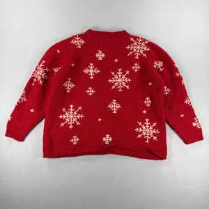 Eddie Bauer Womens Red Wool Snowflake Sweater XL Petite Crew Neck Holiday Winter thumbnail 2