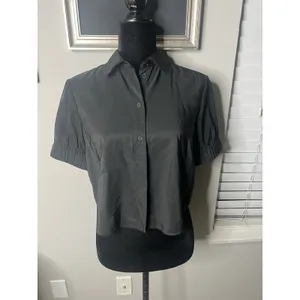 NWT Zara Black Cropped Button Down Top Small thumbnail 6