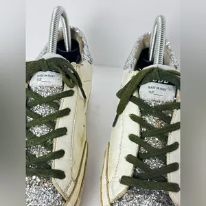 Golden Goose White Sneakers with Silver Glitter and Leopard Star Size 39 thumbnail 7