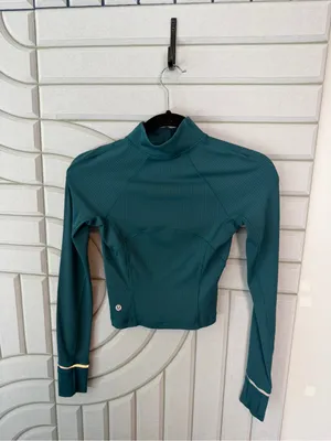 Lululemon Its Rulu Run Ribbed Cropped Half Zip Sweatshirt 2 Storm Teal thumbnail 2